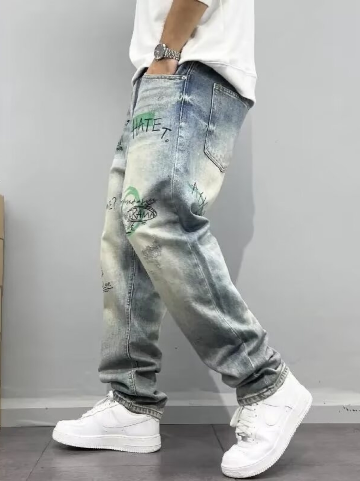 Streetwear Brand Jeans - Jeans da Uomo Stile Americano Retrò,